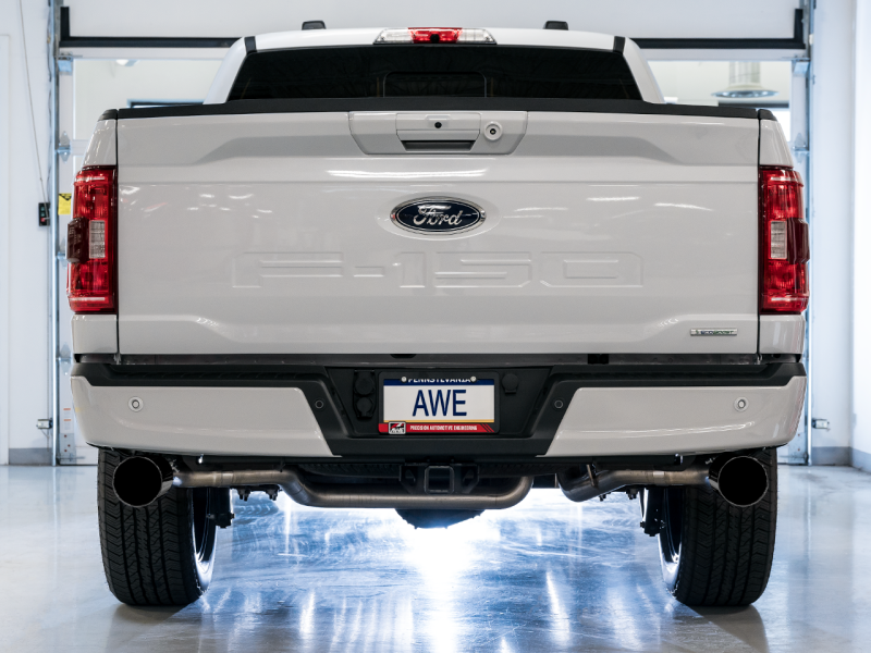 AWE Tuning 0FG 21+ Ford F150 Dual Split Rear Cat-Back Exhaust- 5in Diamond Black Tips thumbnail 4