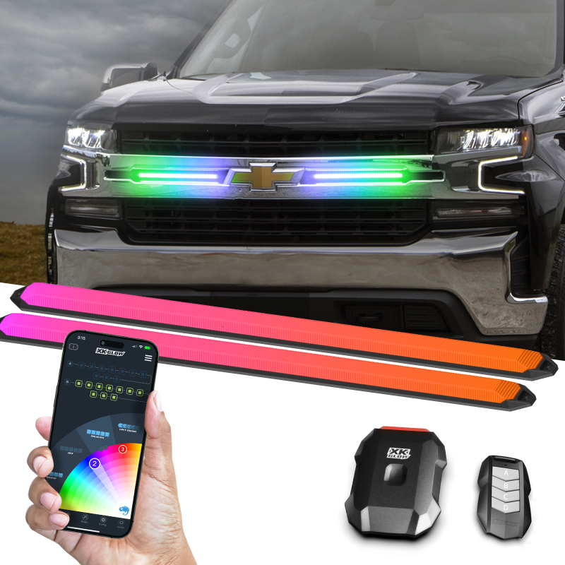 XK Glow 14in XKmax DRL Truck Grill Flexible Light App Cntl Bar 2pc