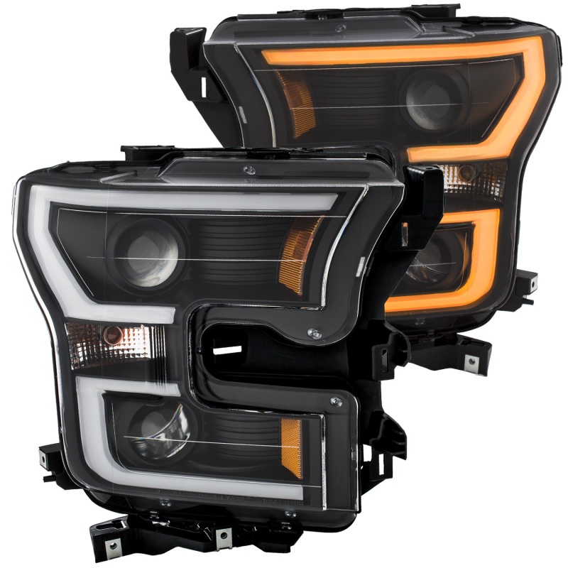 ANZO 2015-2017 Ford F-150 Projector Headlights w/ Plank Style Switchback Black w/ Amber thumbnail 9