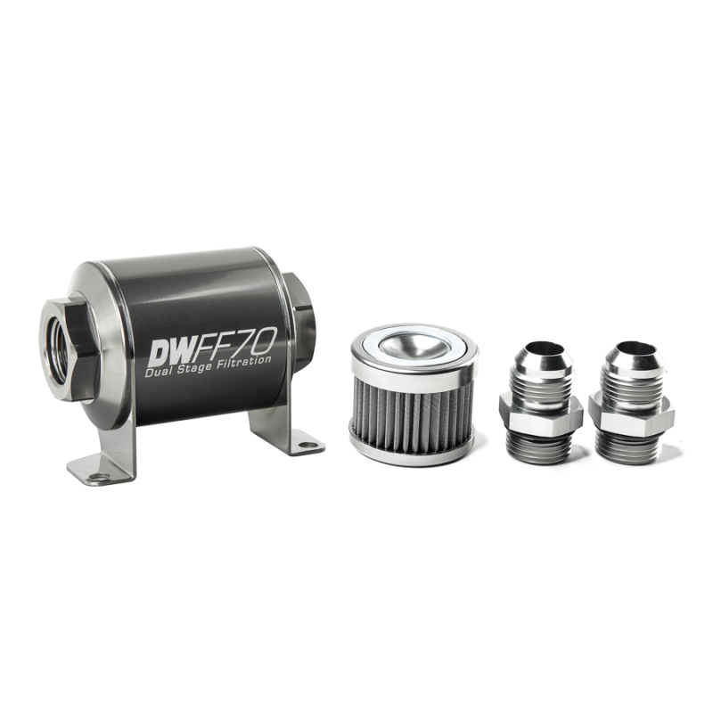 DeatschWerks Stainless Steel 10AN 40 Micron Universal Inline Fuel Filter Housing Kit (70mm) thumbnail 2
