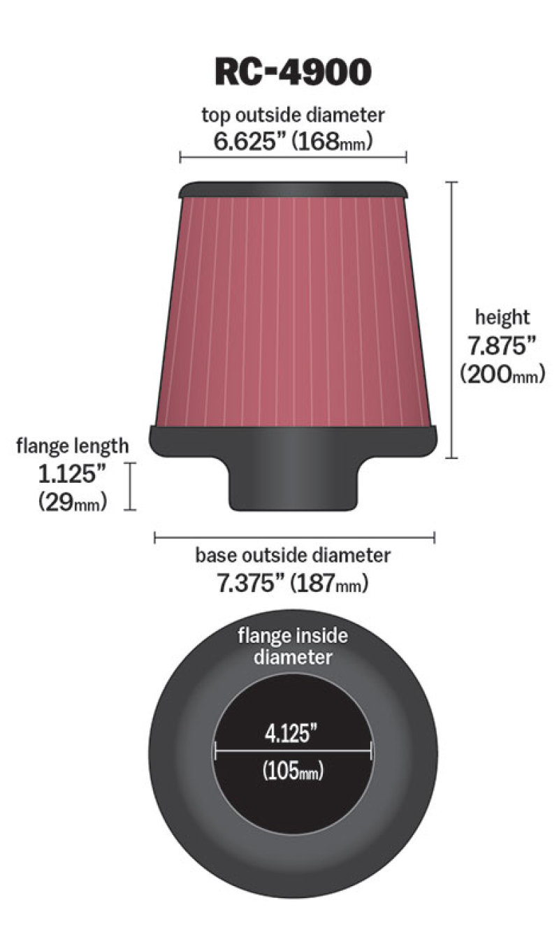 K&N Universal Air Filter Round Tapered 7.375in Base OD / 6.625in Top OD / 7.875in Height thumbnail 5