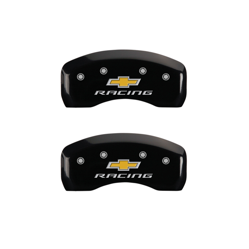 MGP 4 Caliper Covers Engraved F & R Chevy Racing Black Finish Silver Char 2019 Chevrolet Bolt EV thumbnail 7
