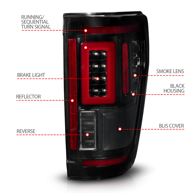 ANZO 21-23 Ford F-150 LED Taillights Seq. Signal w/BLIS Cover - Black Smoke thumbnail 9