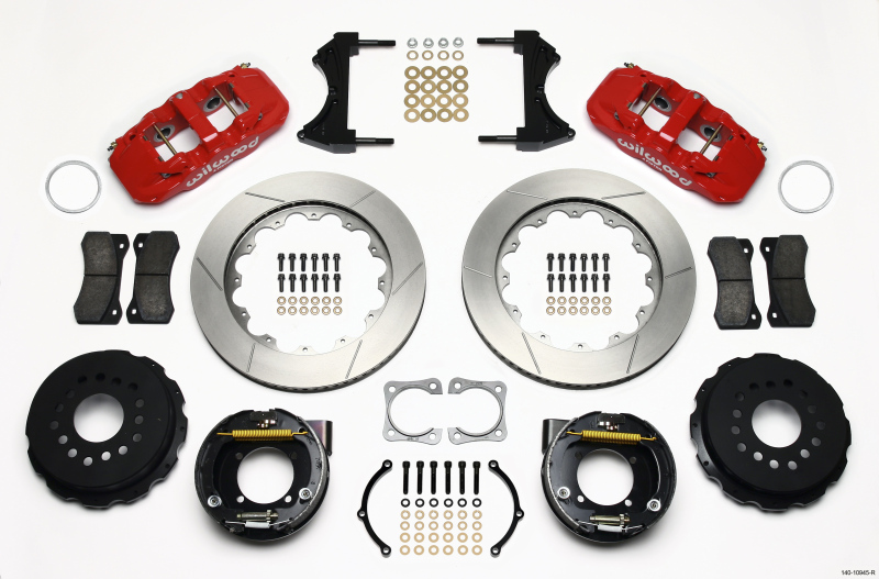 Wilwood AERO4 Rear P-Brake Kit 14.00in Red Chevy 12 Bolt-Spec 3.15in Bearing