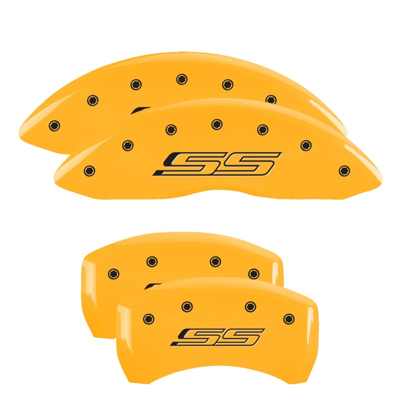 MGP 4 Caliper Covers Engraved Front & Rear Bowtie Yellow Finish Black Char 2015 Chevrolet SS thumbnail 6