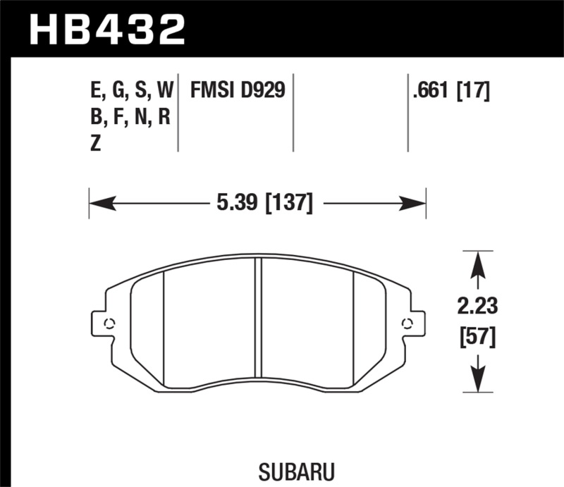 Hawk 03-05 WRX / 08 WRX / 09 Legacy 2.5i NA ONLY D929 HPS Street Front Brake Pads thumbnail 7