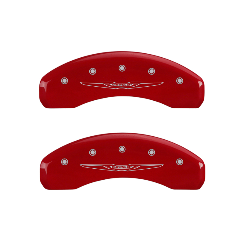 MGP 4 Caliper Covers Engraved Front & Rear Style 2/Chrysler Wing Red finish silver ch thumbnail 9