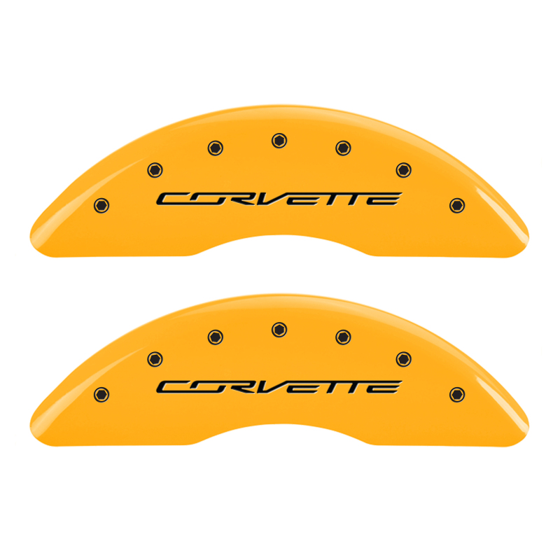 MGP 4 Caliper Covers Engraved Front Corvette C7 Engraved Rear Z51/2015 Yellow finish black ch thumbnail 2