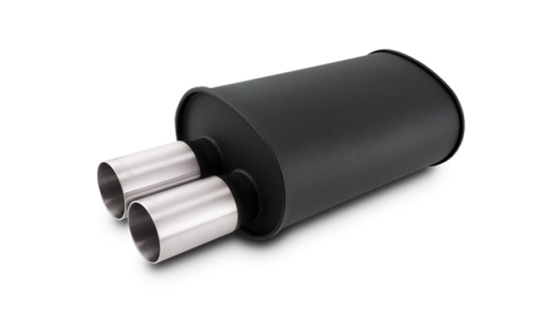 Vibrant Streetpower Flat Blk Muffler 9.5x6.75x15in Body Inlet ID 3in Tip OD 3in w/Dual Straight Tips thumbnail 2