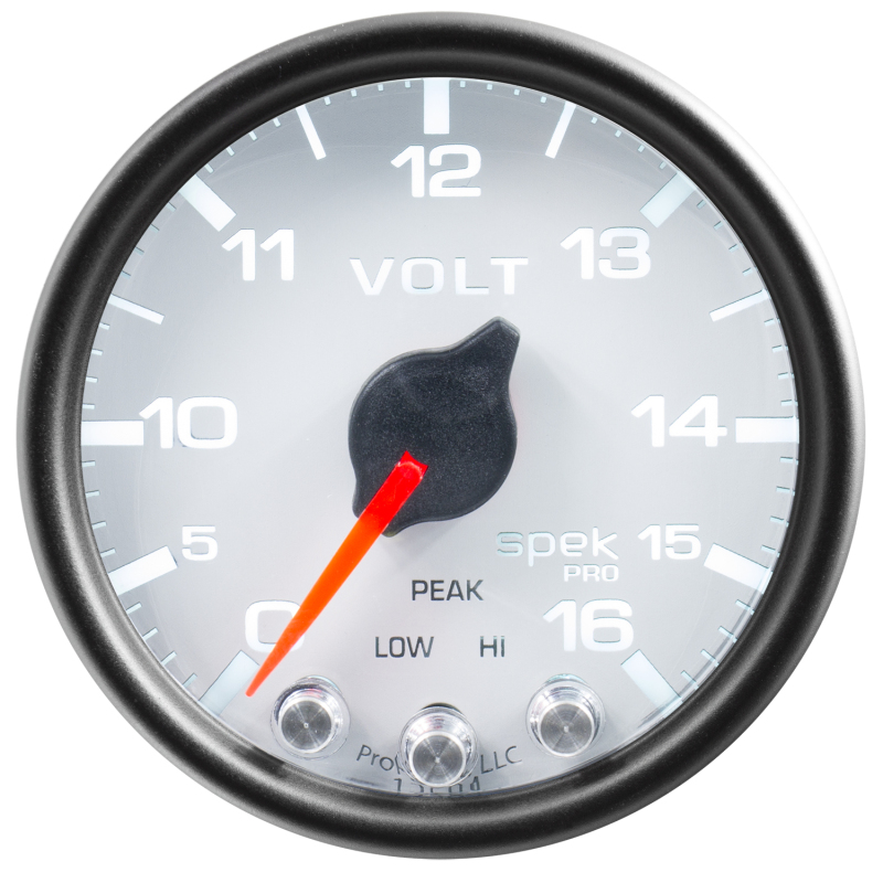 Autometer Spek-Pro Gauge Voltmeter 2 1/16in 16V Stepper Motor W/Peak & Warn Wht/Blk thumbnail 6