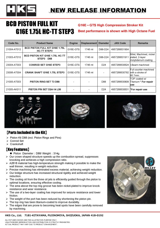 HKS Forged Piston Kits