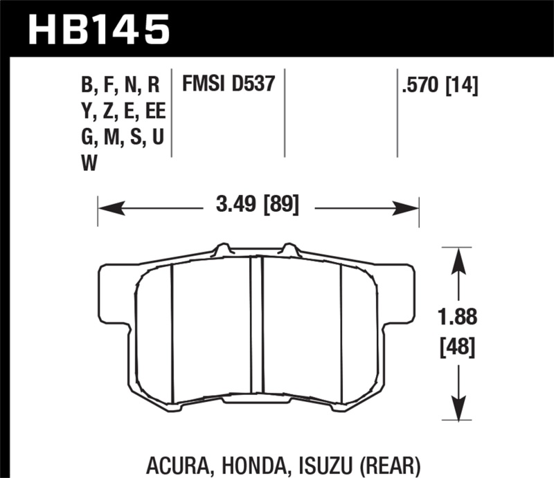 Hawk 1997-1997 Acura CL 2.2 HPS 5.0 Rear Brake Pads thumbnail 4