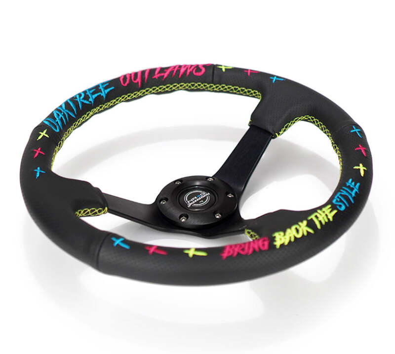 NRG Reinforced Steering Wheel - Oak Tree Outlaws 3in Deep/5mm Blk Spoke 350mm Wheel - Blk Perf Lthr thumbnail 5