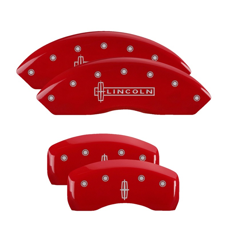 MGP 4 Caliper Covers Engraved Front Lincoln Engraved Rear Star logo Red finish silver ch thumbnail 6