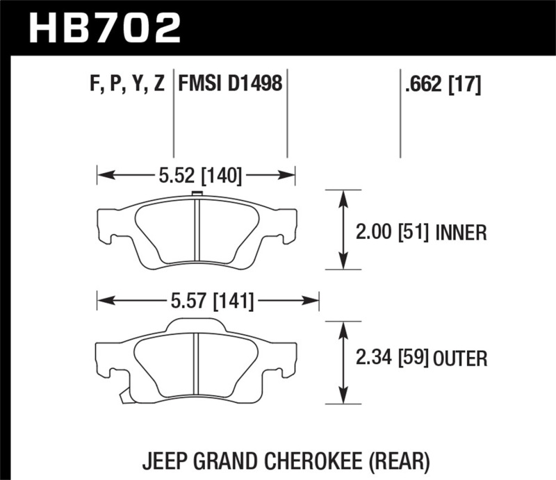 Hawk 11-12 Dodge Durango / 11-12 Jeep Grand Cherokee HPS 5.0 Rear Street Brake Pads thumbnail 2