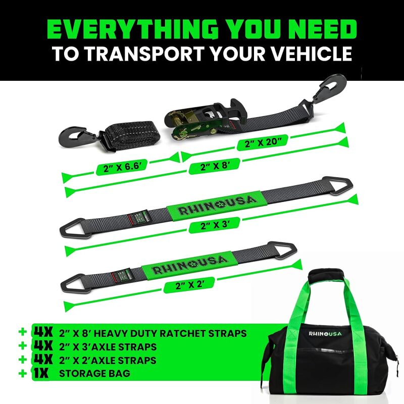 Rhino USA Heavy Duty Vehicle Tie Down Kit (Snap Hook) thumbnail 4