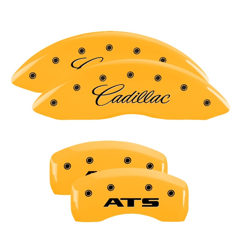 MGP 4 Caliper Covers Engraved Front Cadillac Engraved Rear ATS Yellow finish black ch thumbnail 6
