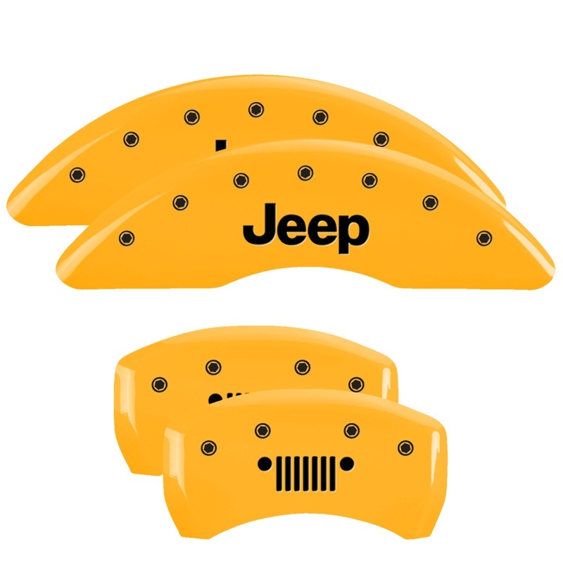 MGP 4 Caliper Covers Engraved Front JEEP Engraved Rear JEEP Grill logo Yellow finish black ch thumbnail 6