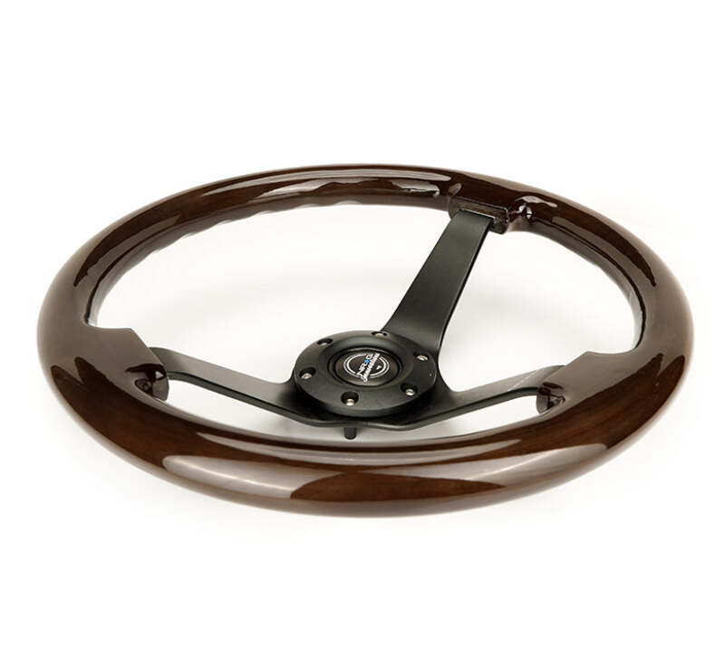NRG Reinforced Steering Wheel (350mm) Dark Wood Grain - 3in Deep - Black 3-Spoke Center thumbnail 6