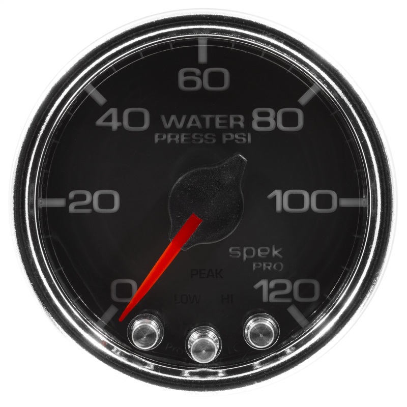 Autometer Spek-Pro Gauge Water Press 2 1/16in 120psi Stepper Motor W/Peak & Warn Blk/Chrm