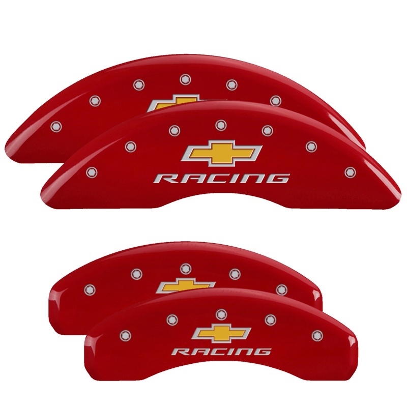 MGP 4 Caliper Covers Engraved Front & Rear Chevy Racing Red Finish Silver Char 2016 Chevrolet Camaro thumbnail 6