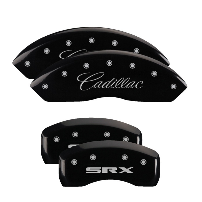 MGP 4 Caliper Covers Engraved Front Cursive/Cadillac Engraved Rear SRX Black finish silver ch thumbnail 7