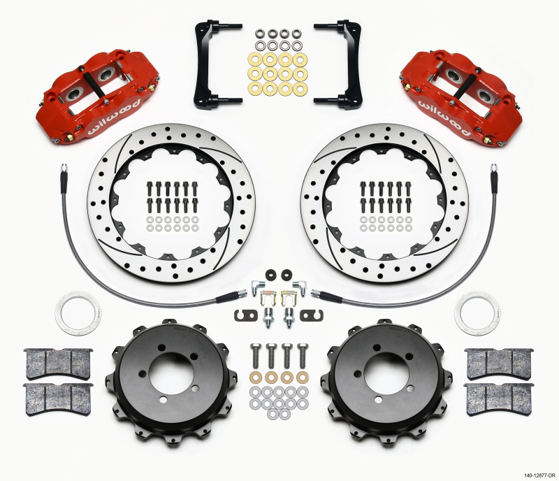 Wilwood Narrow Superlite 4R Rear Kit 12.88in Drilled Red 2008-2012 Subaru WRX w/Lines