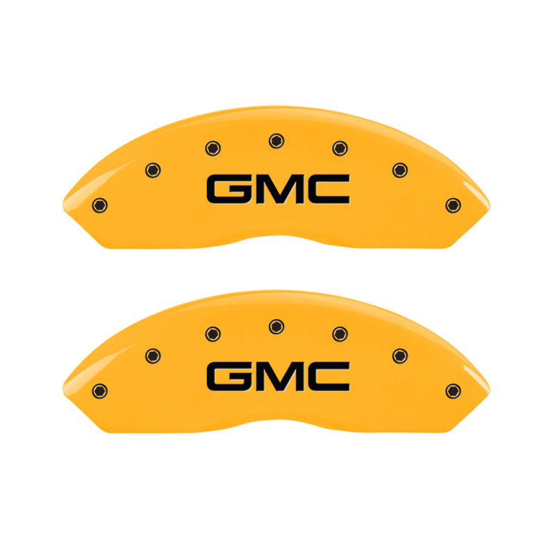 MGP 4 Caliper Covers Engraved Front & Rear GMC Yellow Finish Black Char 2019 GMC Arcadia thumbnail 5