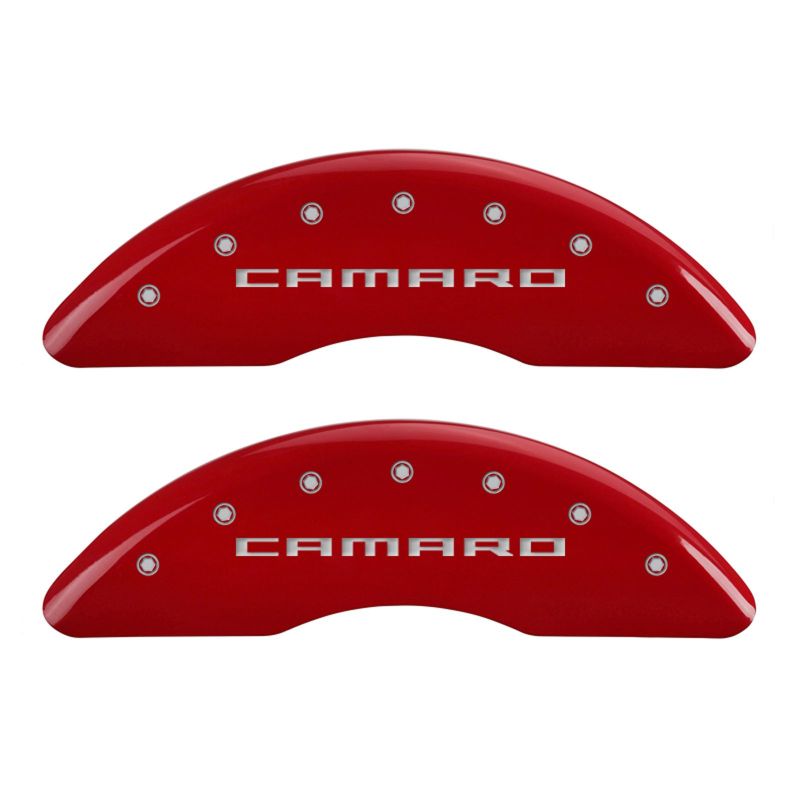 MGP 4 Caliper Covers Engraved Front & Rear Gen 5/Camaro Red finish silver ch thumbnail 3