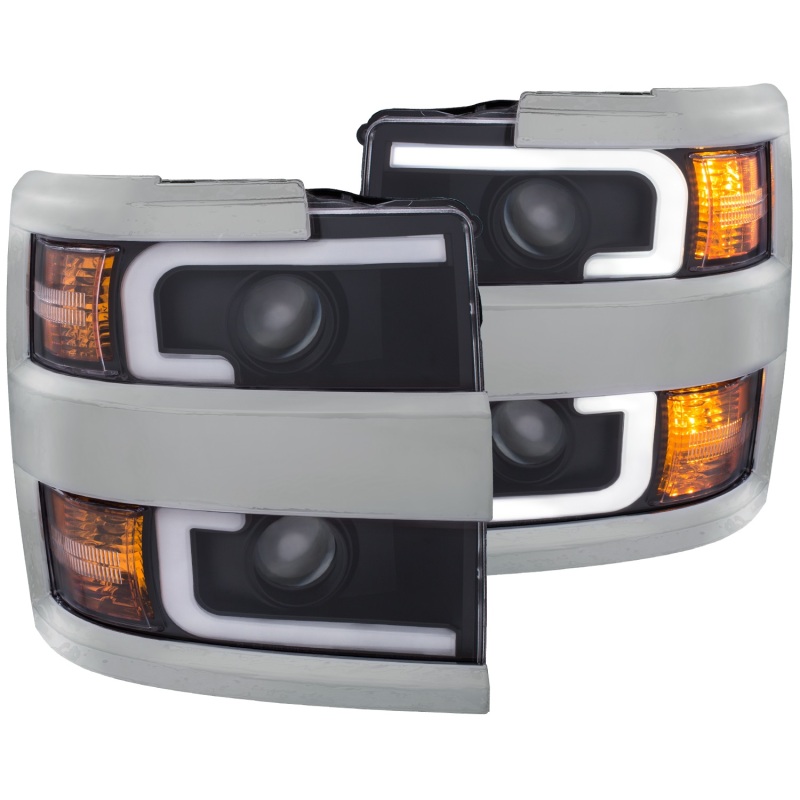 ANZO 2015-2016 Chevrolet Silverado Projector Headlights w/ Plank Style Design Black w/ Amber thumbnail 4
