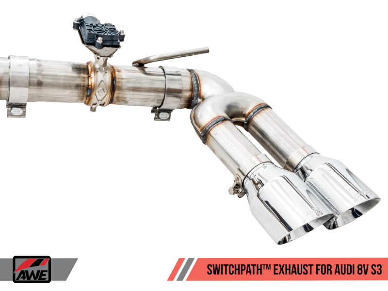 AWE Tuning Audi 8V S3 SwitchPath Exhaust w/Chrome Silver Tips 102mm thumbnail 6
