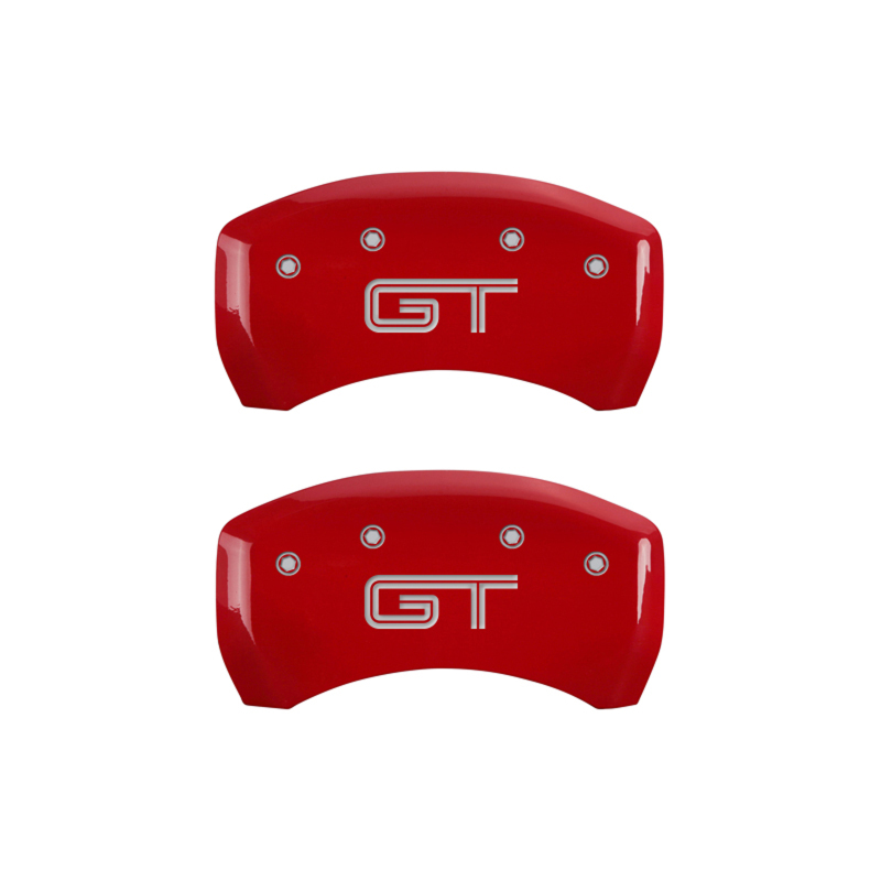 MGP 4 Caliper Covers Engraved Front Mustang Engraved Rear GT Red finish silver ch thumbnail 6