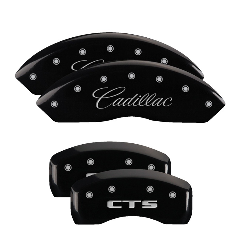 MGP 4 Caliper Covers Engraved Front Cursive/Cadillac Engraved Rear CTS Black finish silver ch thumbnail 6