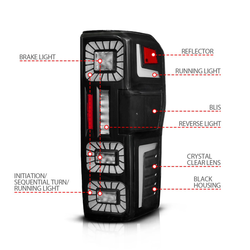 ANZO 23-26 Ford Super Duty LED Tail Light Seq Signal- Black Full- Pair thumbnail 2