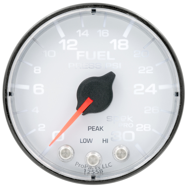 Autometer Spek-Pro Gauge Fuel Press 2 1/16in 30psi Stepper Motor W/Peak & Warn Wht/Blk thumbnail 2