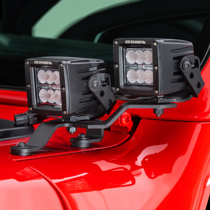 Go Rhino 18-20 Jeep Wrangler JL/JLU/Gladiator JT Light Mount - Two 3in Cubes Offset thumbnail 6