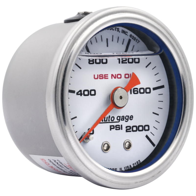 Autometer AutoGage 1.5in Liquid Filled Mechanical 0-2000 PSI Fuel Pressure Gauge - White thumbnail 4