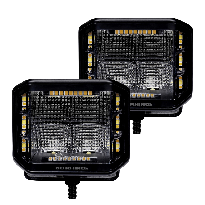 Go Rhino Xplor Blackout Combo Series Cube Sideline LED Flood Lights w/Amber 4x3 - Blk (Pair) thumbnail 3