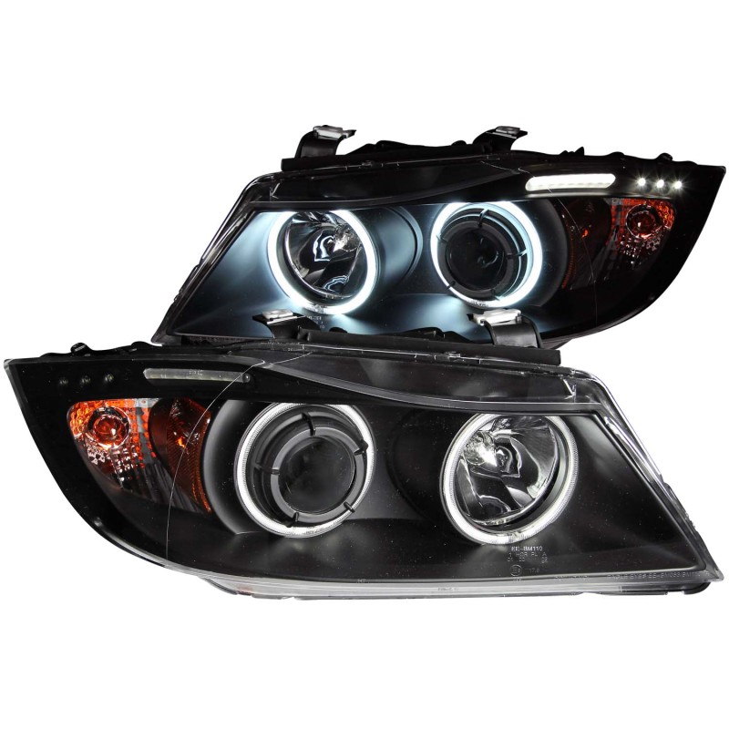 ANZO 2006-2008 BMW 3 Series E90-E91 Projector Headlights w/ Halo w/ LED Bar Black (CCFL) thumbnail 4