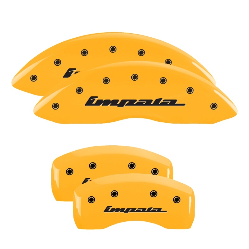 MGP 4 Caliper Covers Engraved Front & Rear Impala Yellow finish black ch thumbnail 7