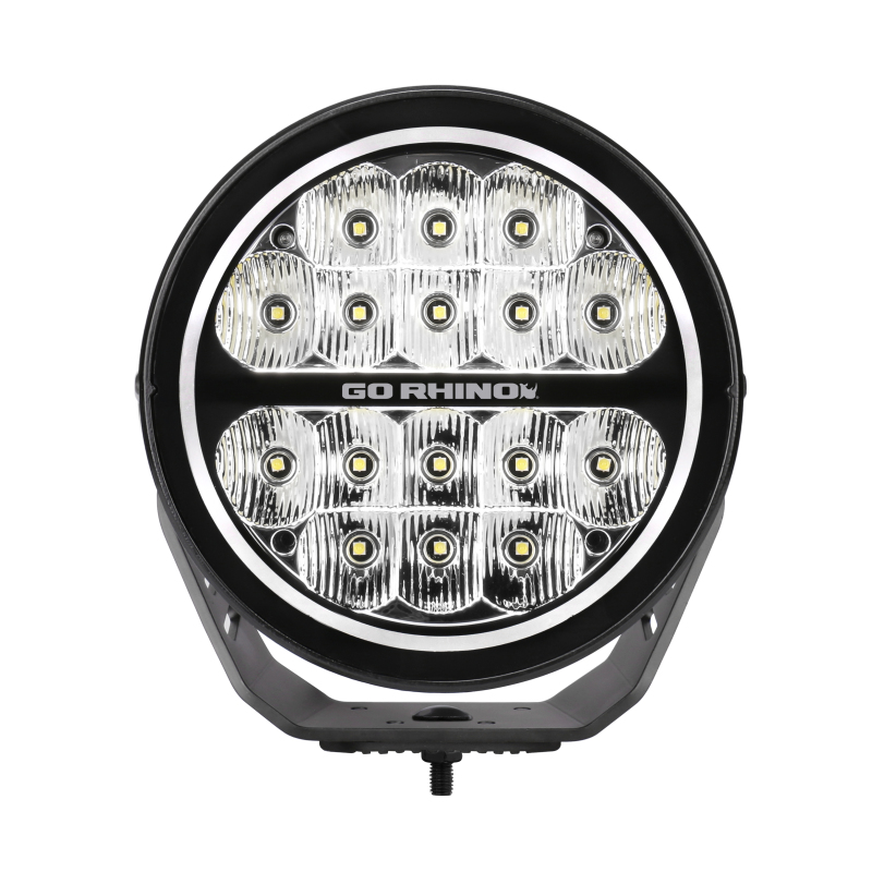 Go Rhino Xplor Blackout Series Round LED Spot Light Beam w/DRL (Surface/Thread Stud Mnt) 7in. - Blk thumbnail 2