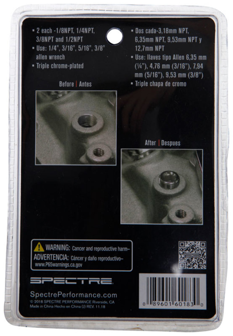 Spectre Pipe Plug Kit - Includes (2) 1/8in. / (2) 1/4in. / (2) 3/8in. / (2) 1/2in. Plugs - Chrome thumbnail 4