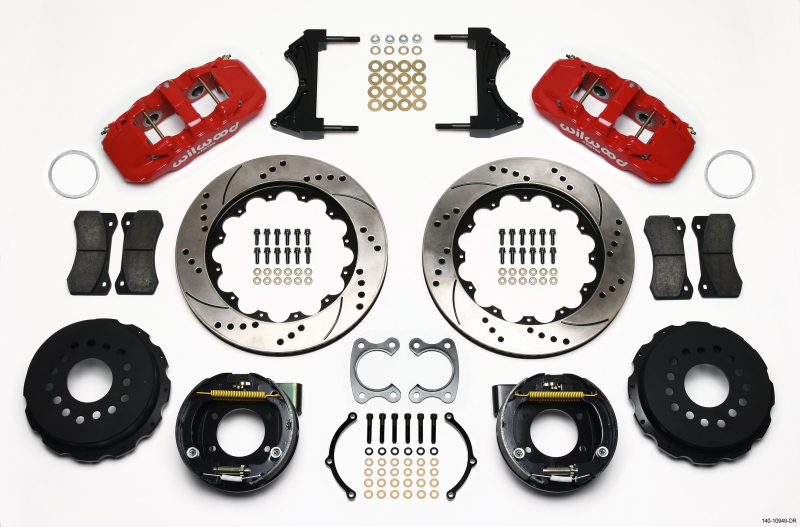 Wilwood AERO4 Rear P-Brake Kit 14.00in Drilled Red Small Ford 2.50in Offset