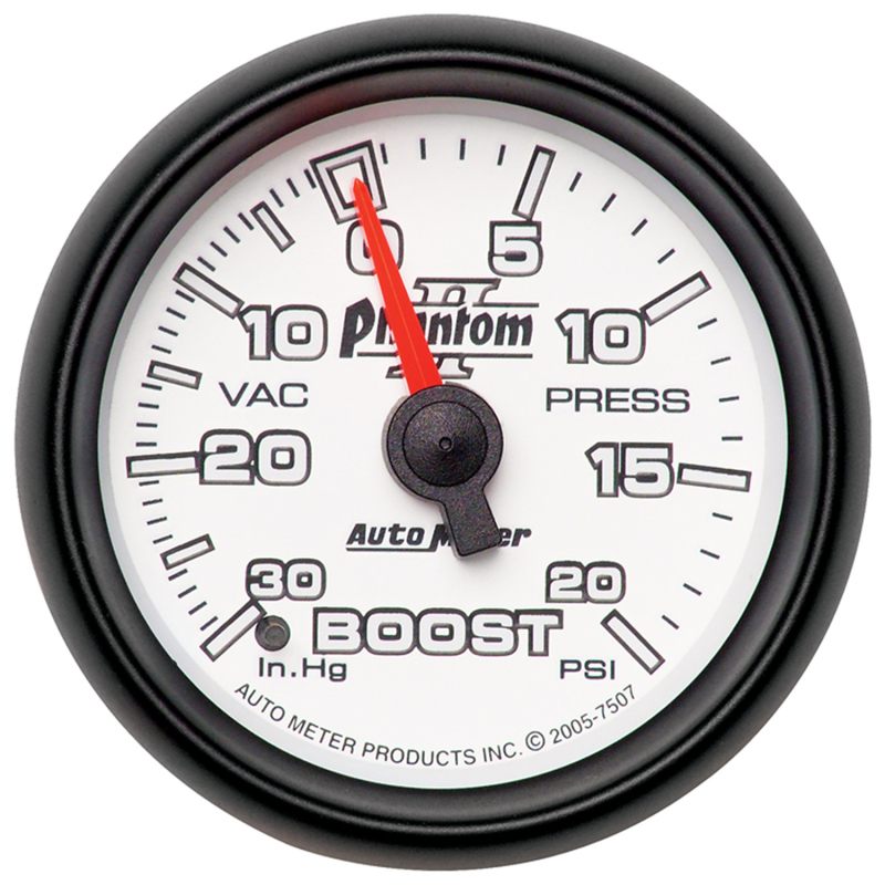 Autometer Phantom II 52.4mm Mechanical Vacuum / Boost Gauge 30 In. HG/20 PSI thumbnail 3