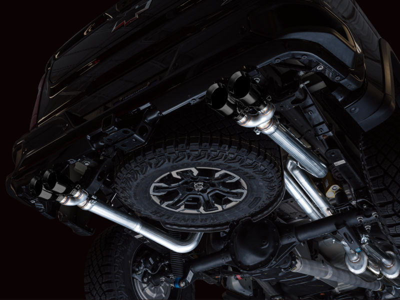AWE Tuning 22-23 GMC Sierra 1500 AT4X 6.2L 0FG Catback Split Dual (Flat Bumper) - Diamond Black Tips thumbnail 6