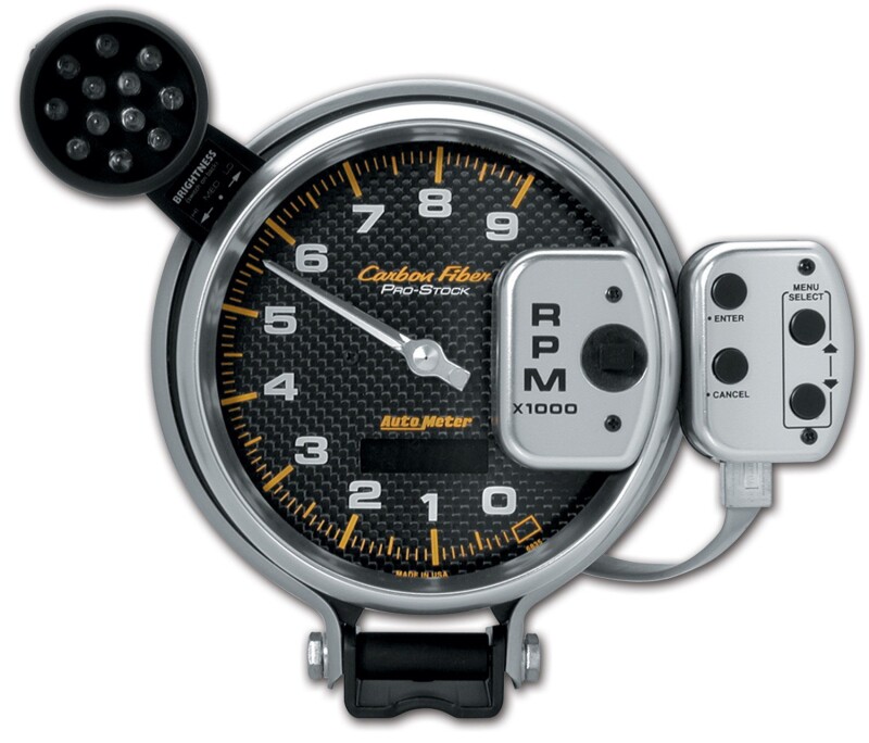 Autometer Tachometer 0-9000 RPM Carbon Fiber Pro-Stock Pedestal w/ Super Lite & Peak Mem 5in (127mm) thumbnail 3