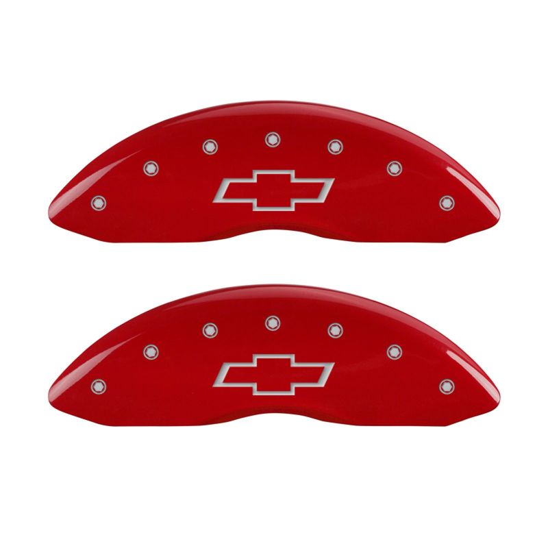 MGP 4 Caliper Covers Engraved Front & Rear Bowtie Red Finish Silver Char 2016 Chevrolet SS thumbnail 7