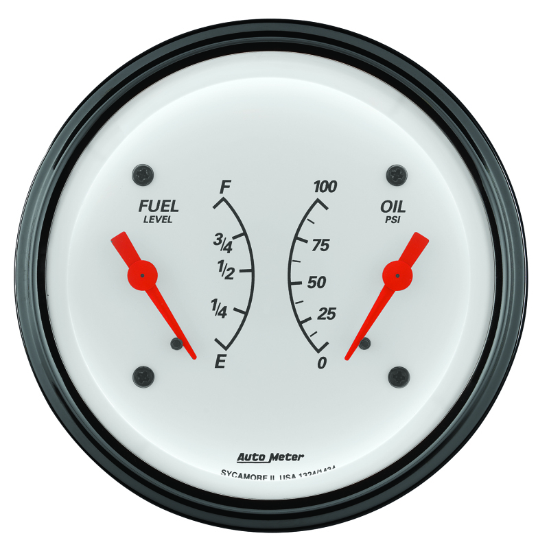 AutoMeter Gauge Dual Fuel & Oilp 3-3/8in. 240 Ohm(e) to 33 Ohm(f) & 100PSI Elec Arctic White thumbnail 4