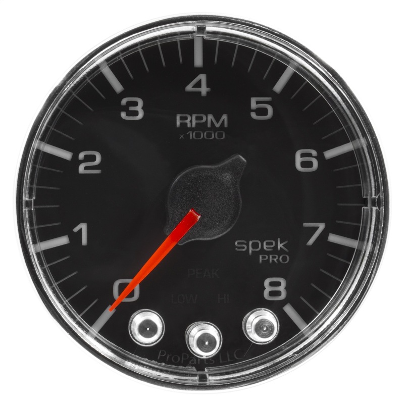Autometer Spek-Pro Gauge Tach 2 1/16in 8K Rpm W/ Shift Light & Peak Mem Blk/Chrm thumbnail 5
