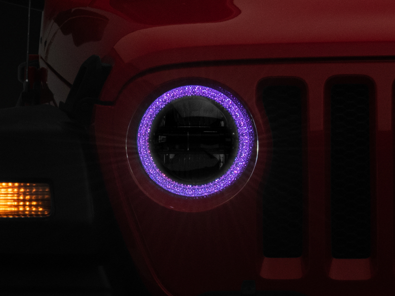 Raxiom 18-22 Jeep Wrangler JL/JT Axial 9-Inch LED Headlights w/RGB Halo- Black Housing (Clear Lens) thumbnail 3